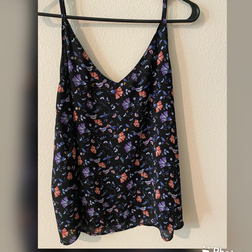 COTTON ON. Flower ,navy blue spaghetti strap top